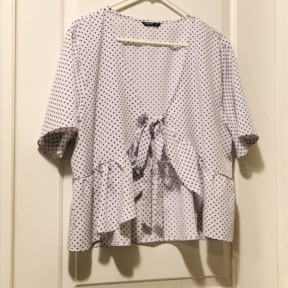 SHEIN Tops Shein Curve Wrap Around Black Polka Dots Shirt Top 3xl